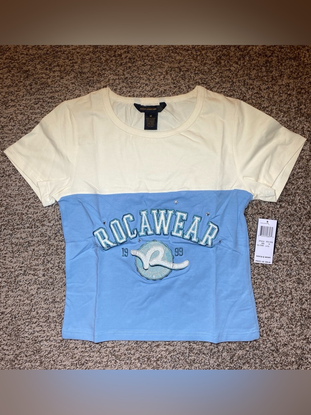 Rocawear Two-Tone Cream & Light Blue Logo Tee